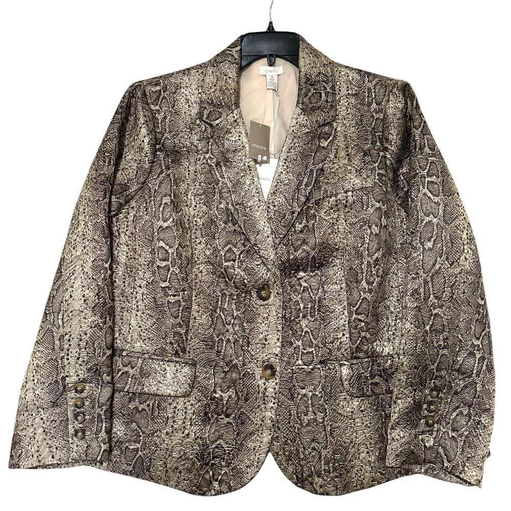 Chico's Jacquard Cobra Blazer Women's Chico's 3 (XL) Snake Print Metallic NWT